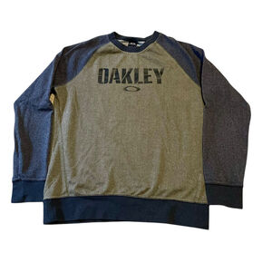 Oakley Sweatshirt Mens L Long Sleeve Crewneck Raglan Two Tone Olive Gray Logo